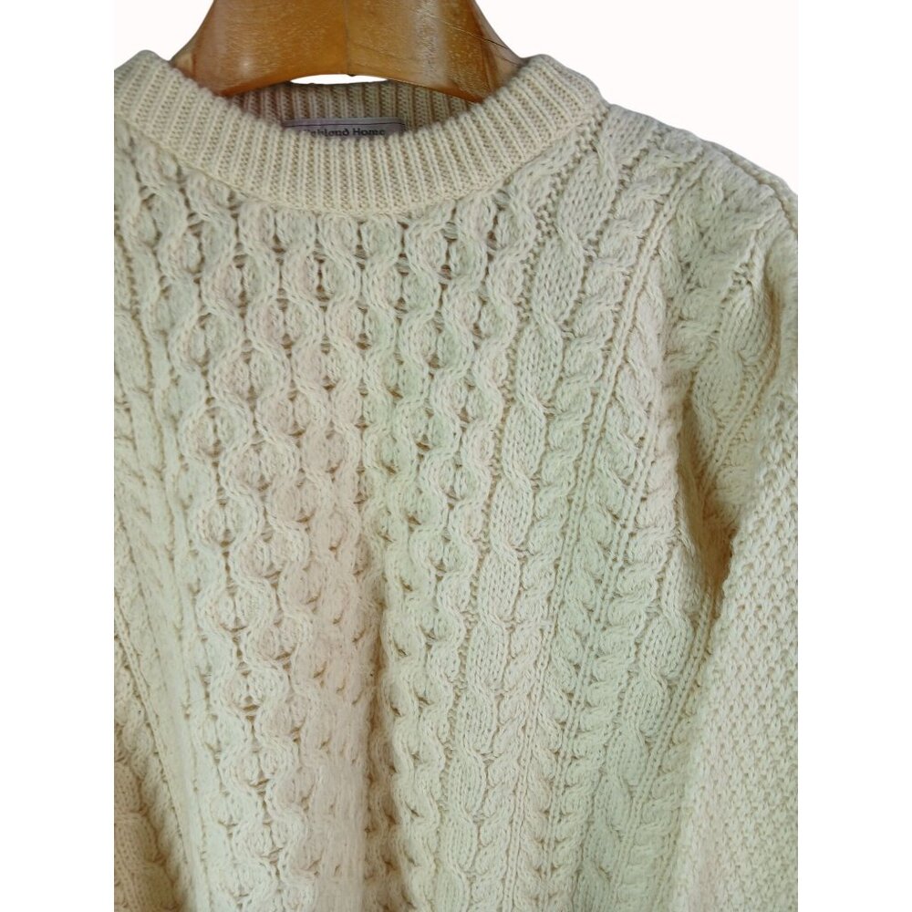 Vintage Highland Home Womens Cable Knit Wool Sweater Cream Size L Made Scotland - Picture 3 of 12